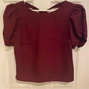 Express Maroon Puff Sleeve Tie Back Top. Medium. New With Tags.